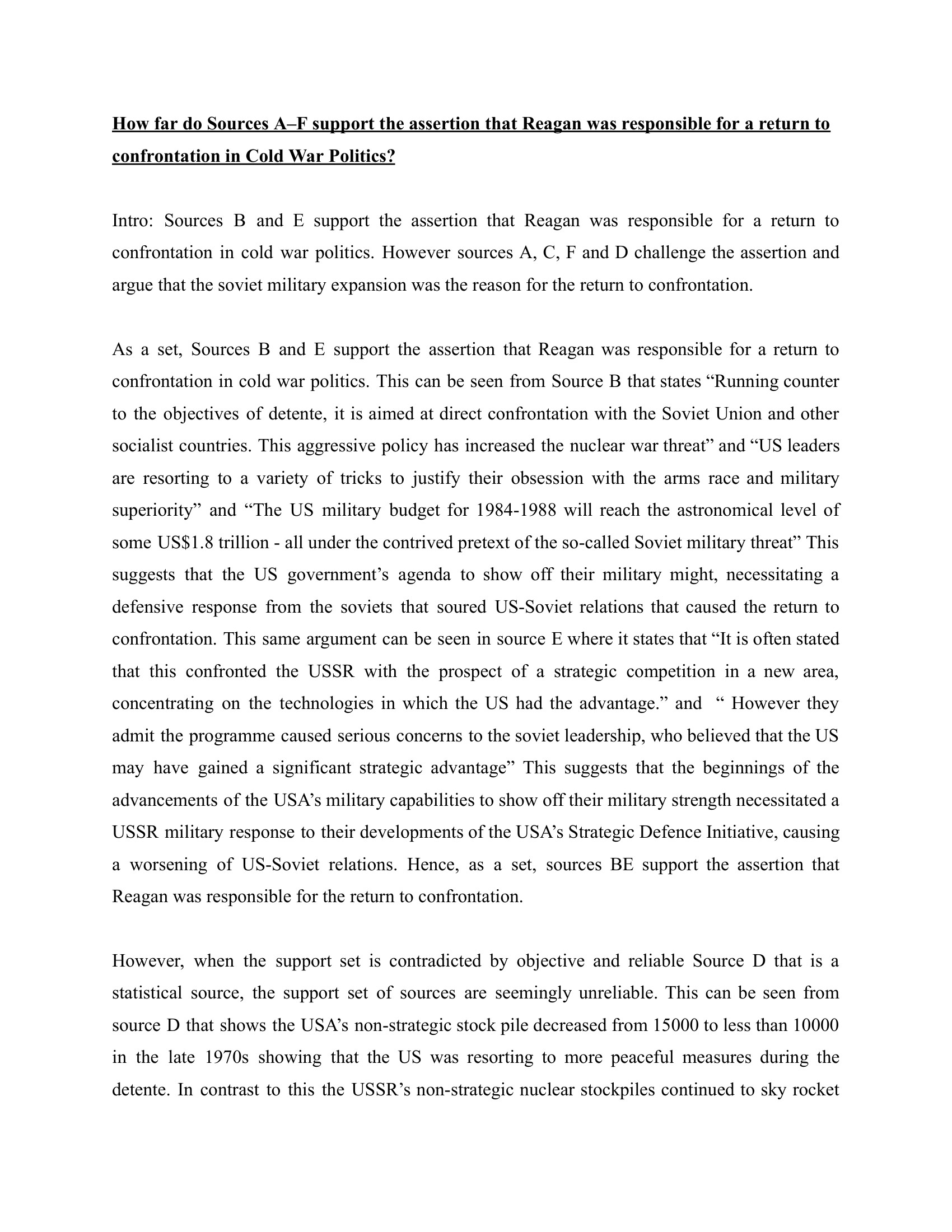 First page of the model SBQ response